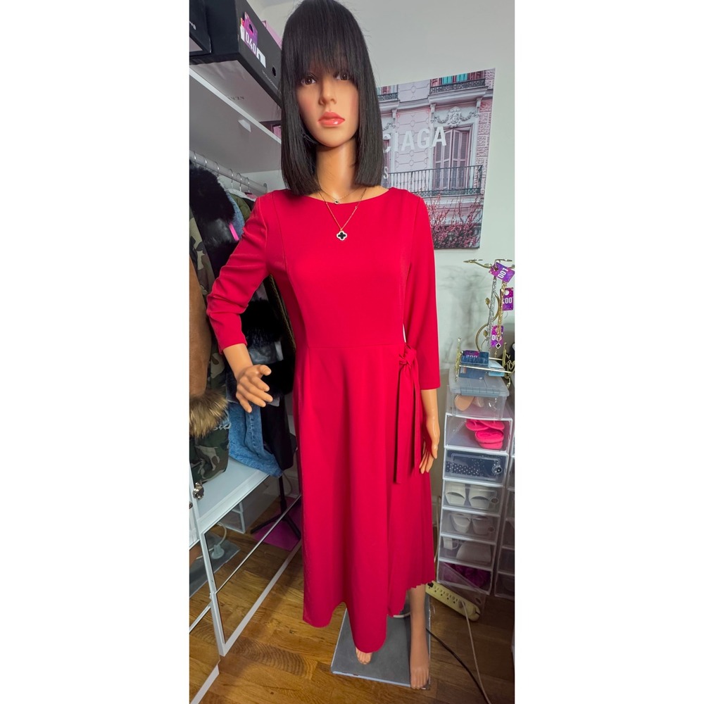 Calvin Klein Red Midi Dress NWT Elegant‎ Classic Pleated Work Dress Party Dinner